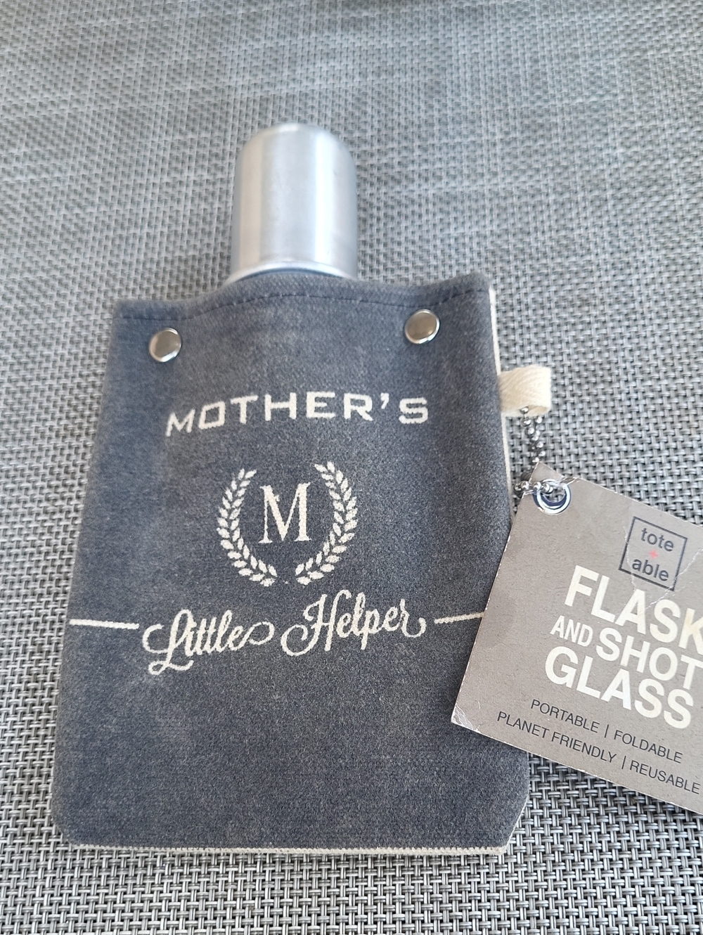 Mother's Little Helper Flask with Canvas Sleeve - Gray